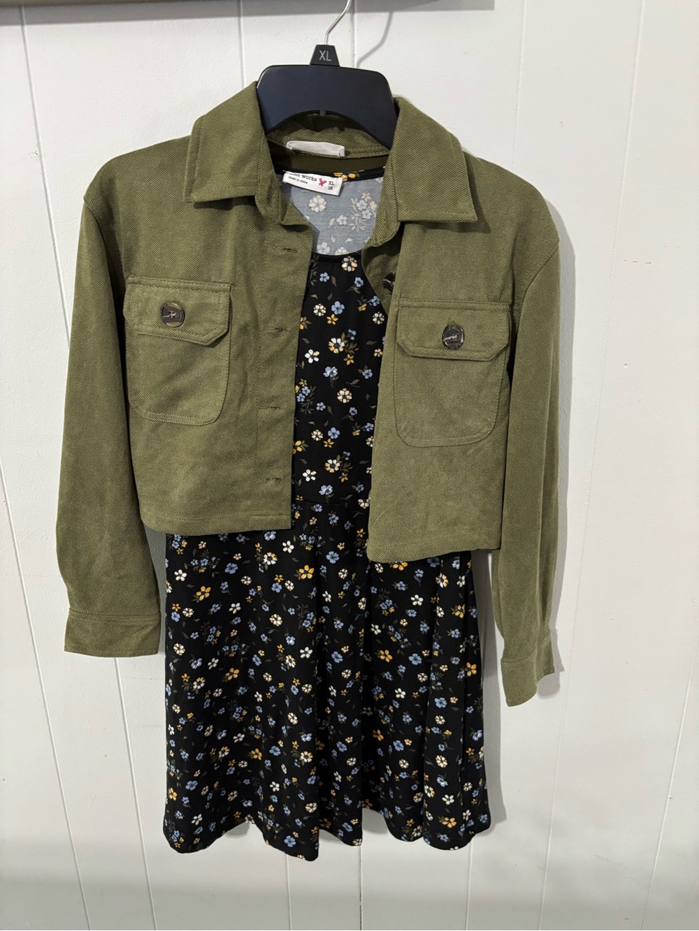 Girls Olive Green Jacket and Dress Set- Lightweight Military Style